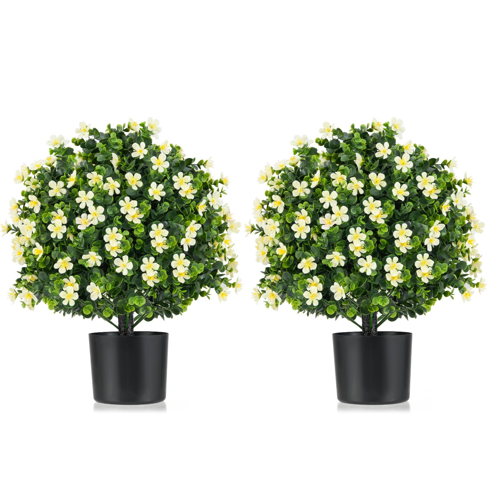 2 Pack Artificial Boxwood Topiary Ball Tree Faux Shrub Bushes with Flowers
