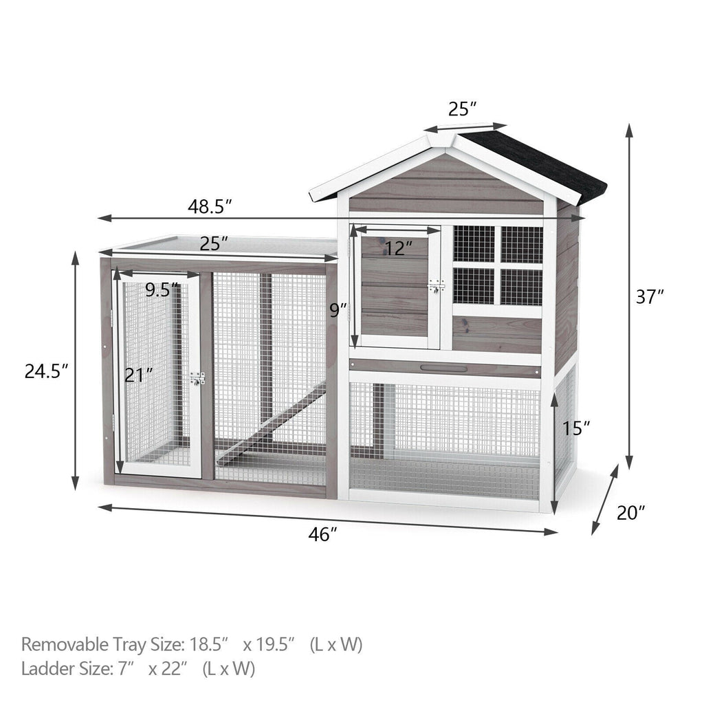 2-Story Wooden Rabbit Hutch with Running Area