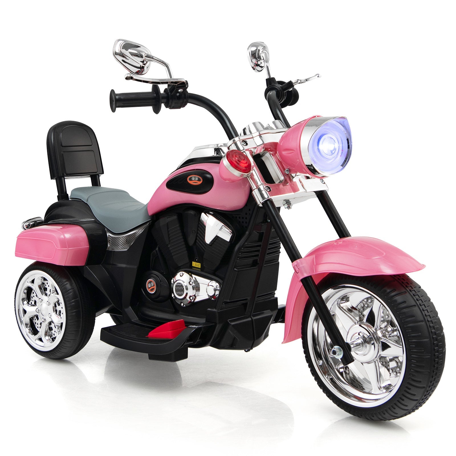 6V Powered Toddler 3-Wheel Motorbike Ride On Toy with Horn and Headlight-Black and White