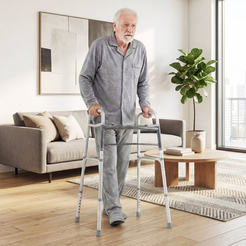 2-Button Folding Walker Lightweight with 7-Level Adjustable Height