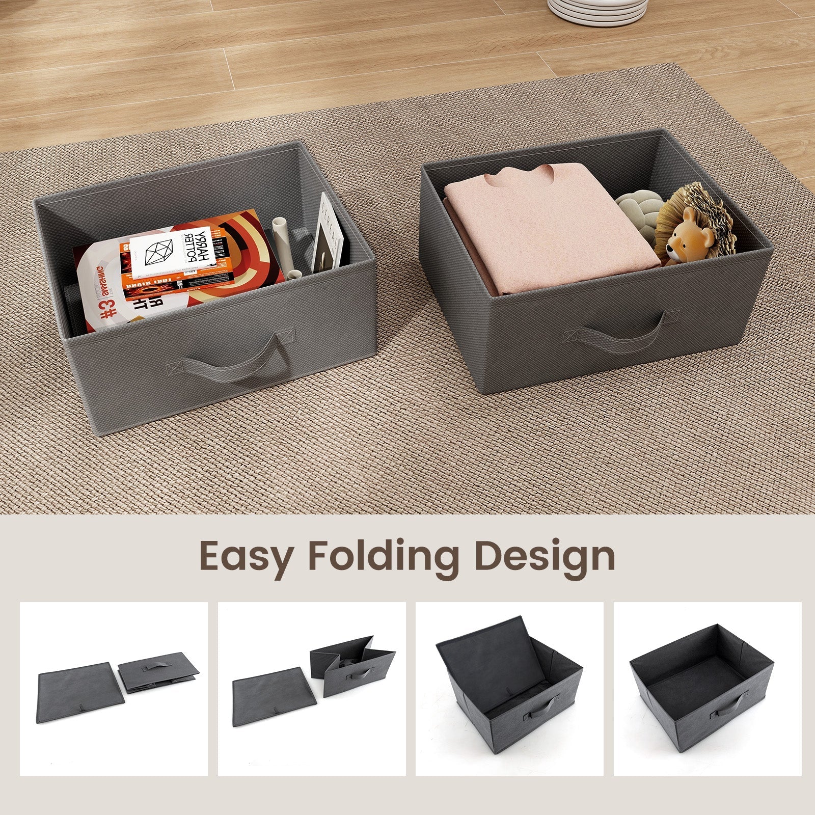 2-Drawer Nightstand with Removable Fabric Bins and Pull Handles