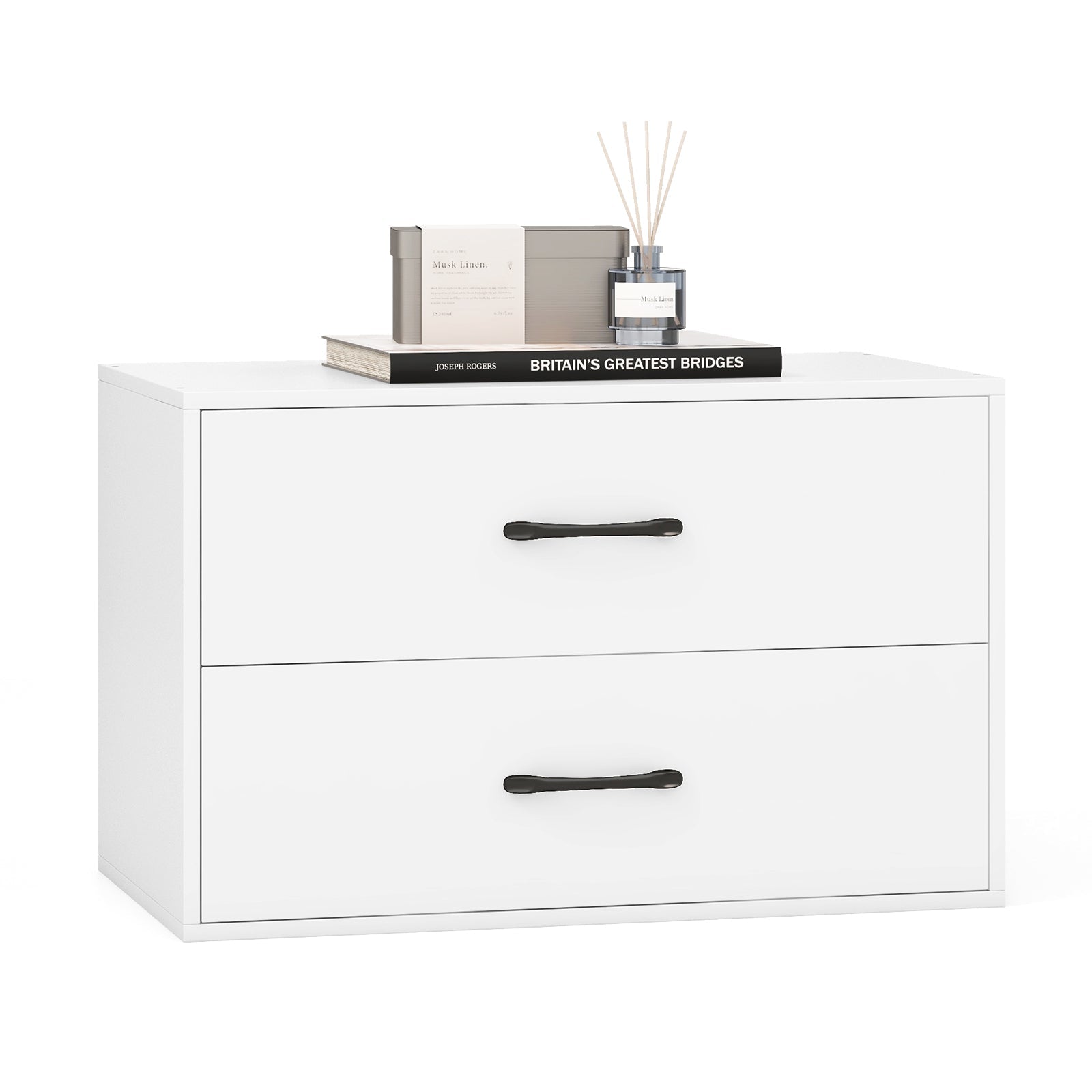 2-Drawer Stackable Horizontal Storage Cabinet Dresser Chest with Handles