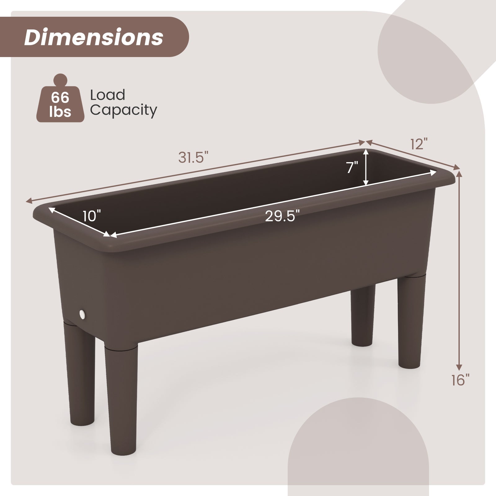 2 PCS Raised Garden Beds Self-Watering Planter Box with Detachable Legs and Drainage Hole