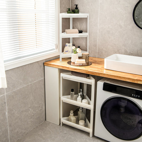 2 Pack 3-Tier Detachable Floor Corner Shower Shelf with Drainage Holes-White
