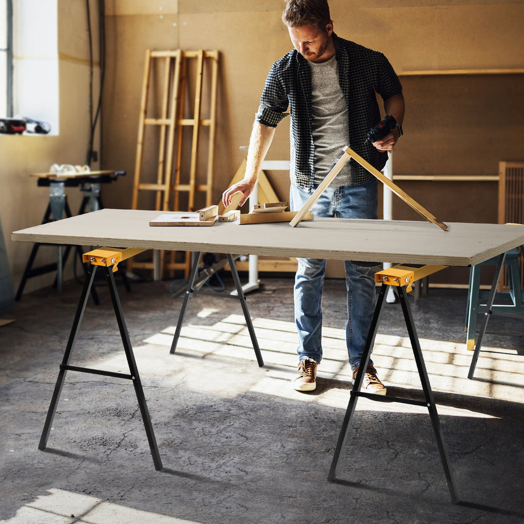 2 Pack Heavy Duty Sawhorse with Steel Folding Legs
