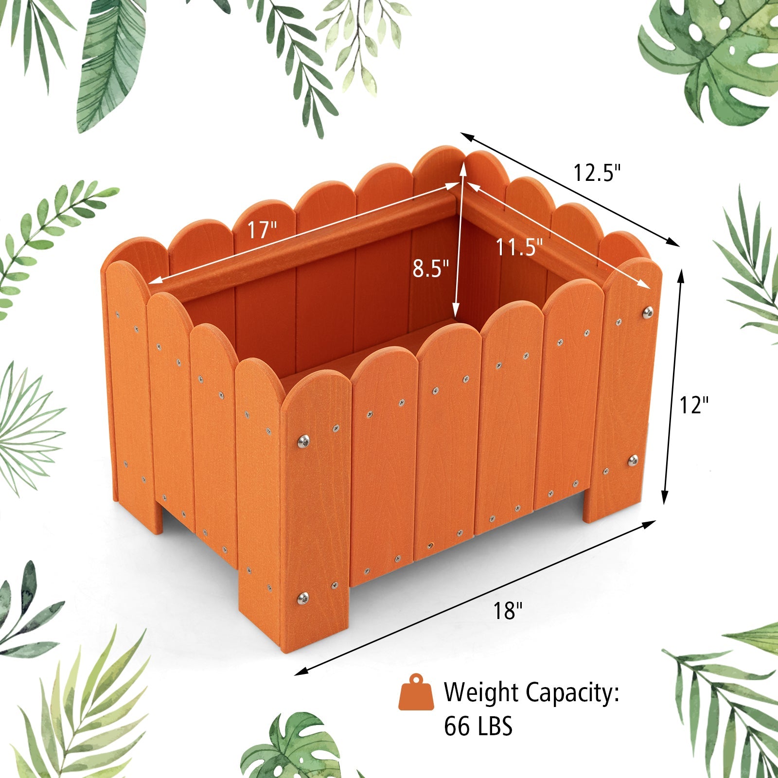 2 Pack Rectangular Planter Box with Drainage Gaps for Front Porch Garden Balcony