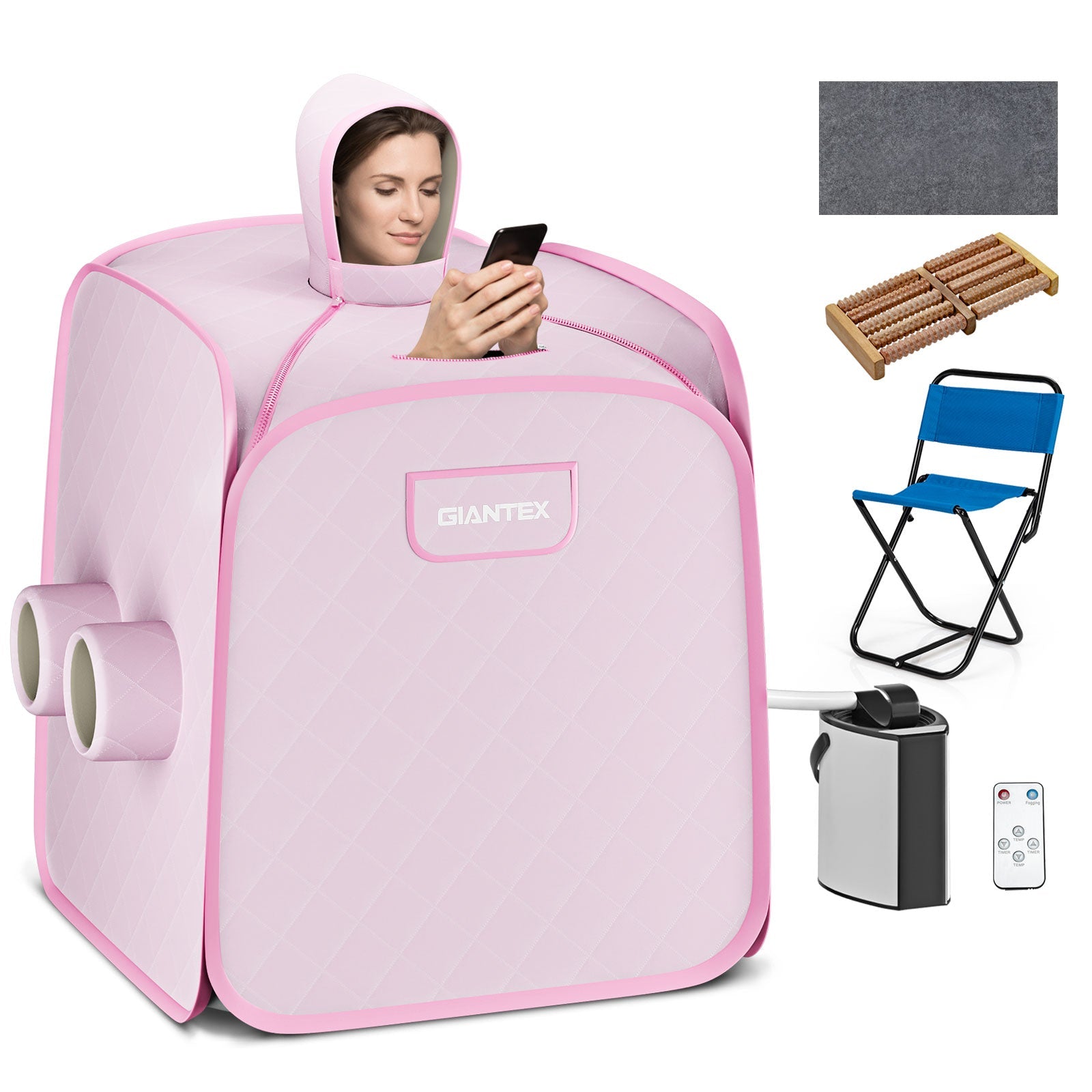 800W 2 Person Portable Steam Sauna Tent SPA with Hat Side Holes 3L Steamer