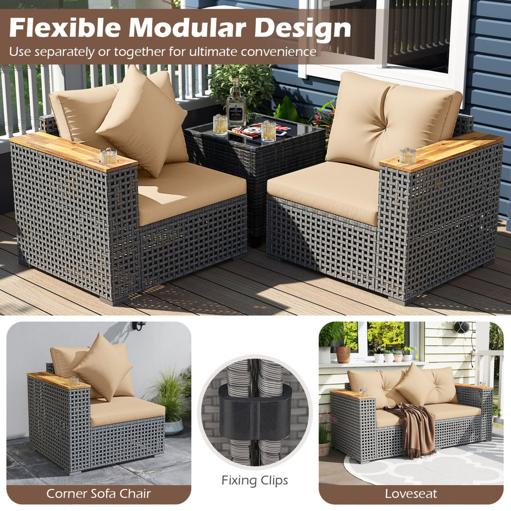 2-Piece Patio Corner Sofa Set with Thick Cushions