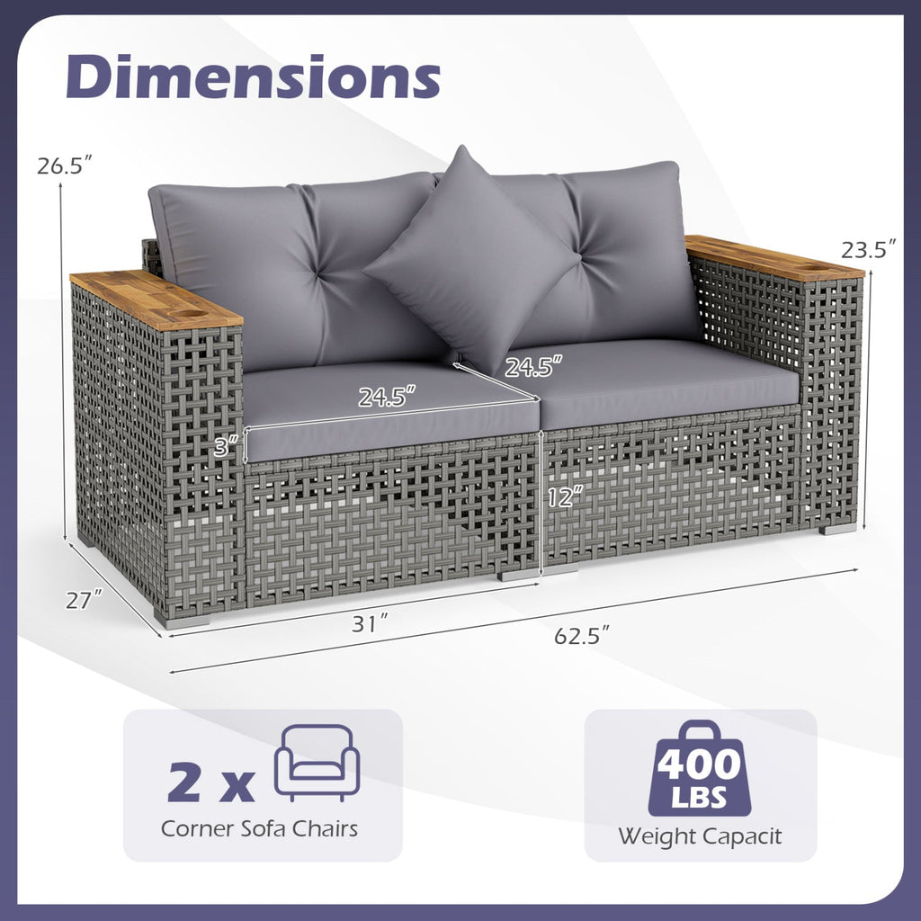 2-Piece Patio Corner Sofa Set with Thick Cushions