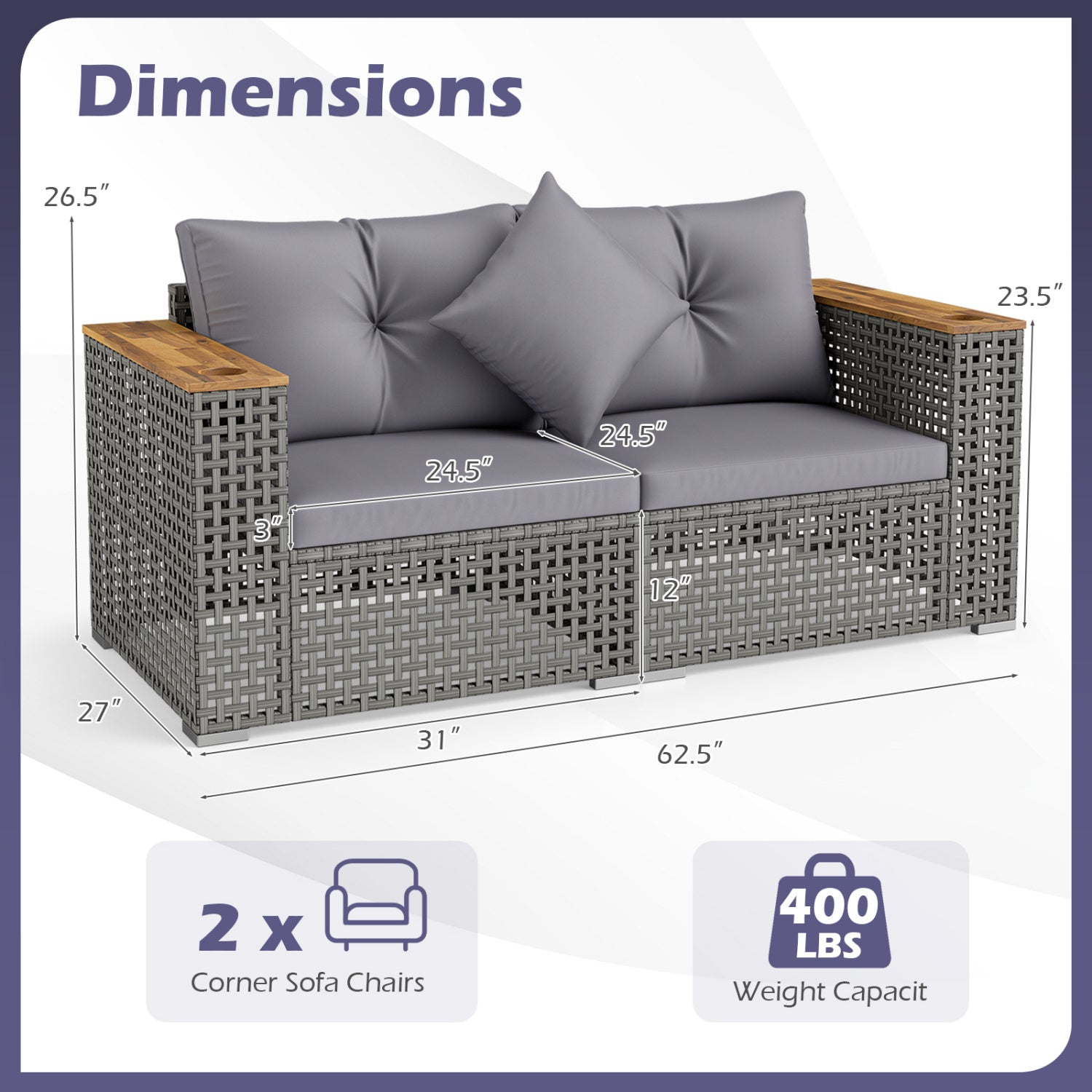 2-Piece Patio Corner Sofa Set with Thick Cushions