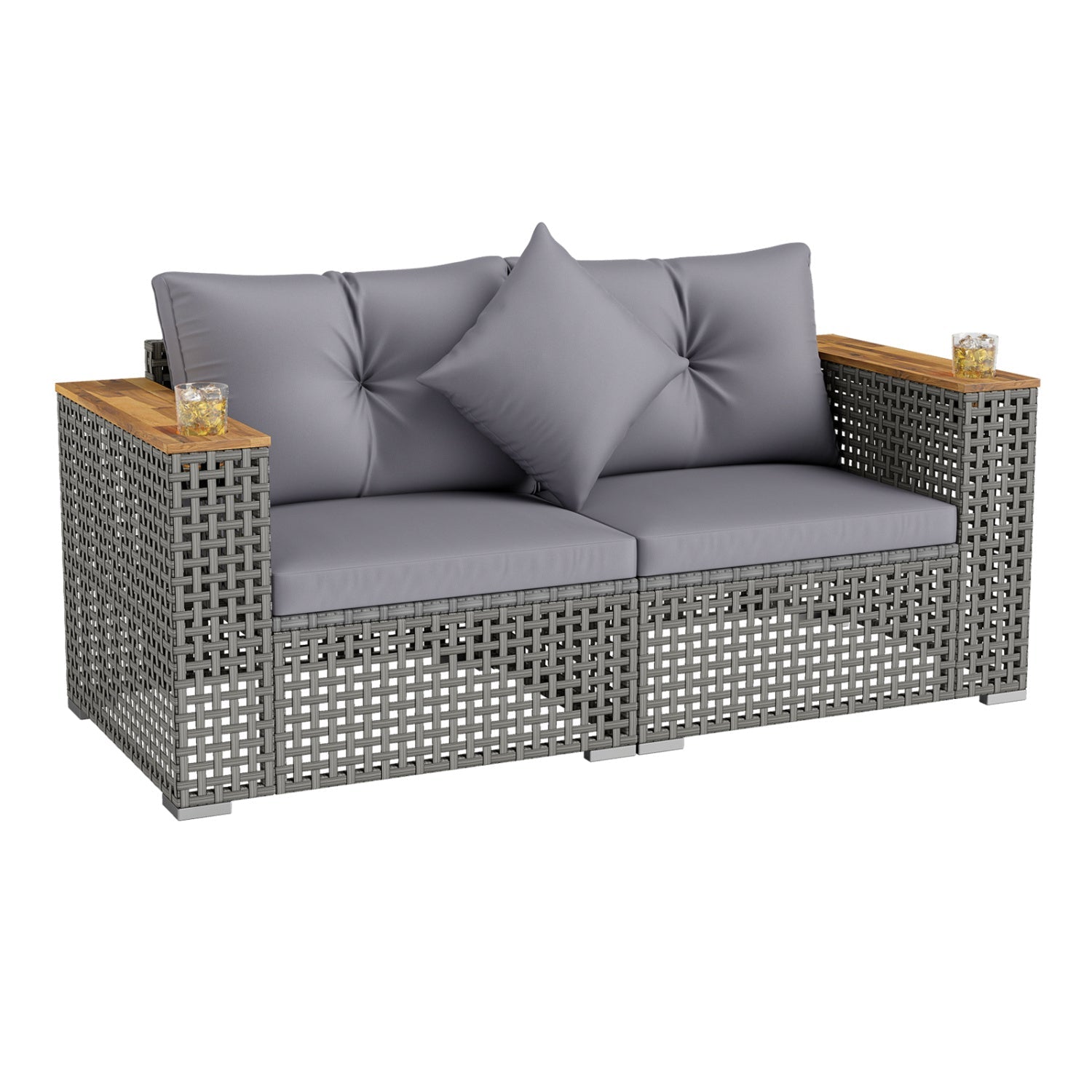2-Piece Patio Corner Sofa Set with Thick Cushions