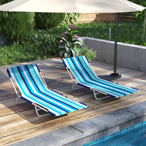 2 Pieces 5-position Lay Flat Beach Recliner with Carry Strap and Metal Frame