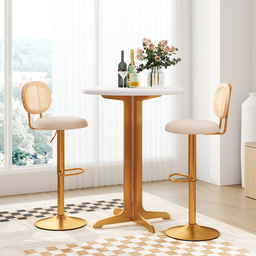 2 Pieces Bar Chairs with PE Rattan Backrest-360°Swivel and Height Adjustable