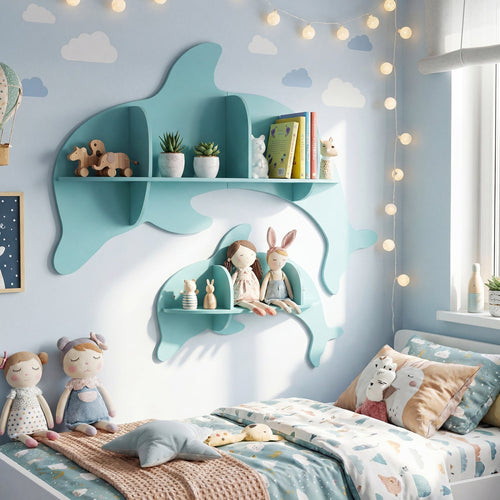 2 Pieces Floating Dolphin Shelves Wall Mounted Storage Display Rack