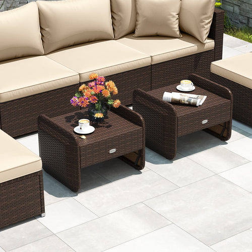 2 Pieces Outdoor Patio PE Wicker Ottomans with Removable Cushions