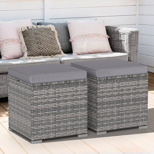 2 Pieces Patio Ottoman with Hidden Storage Space-Mix Grey