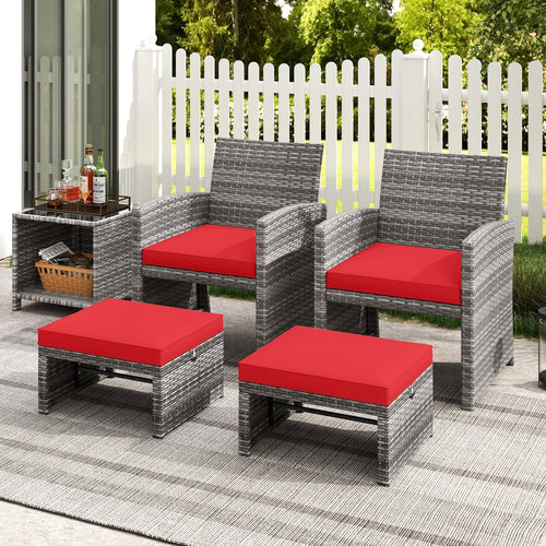 2 Pieces Patio PE Rattan Ottomans with Soft Zippered Cushions for Deck