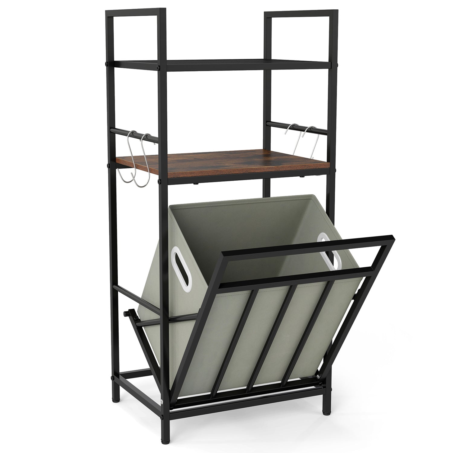 2-Tier Laundry Hamper with Tilt-out Basket-Black