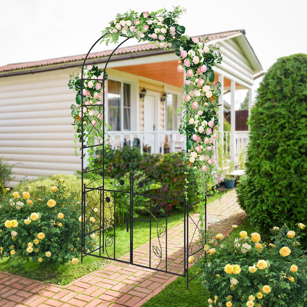 2 in 1 Garden Arbor with Door and Latch for Outdoor Lawn-Black