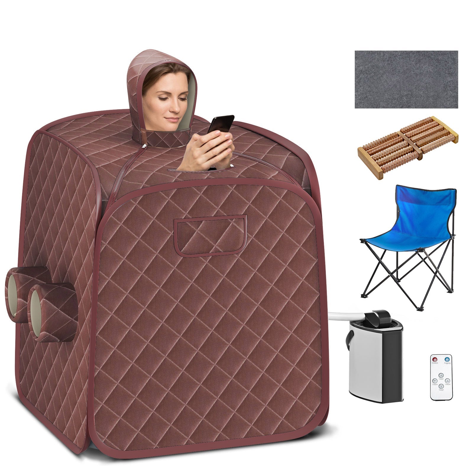 800W 2 Person Portable Steam Sauna Tent SPA with Hat Side Holes 3L Steamer
