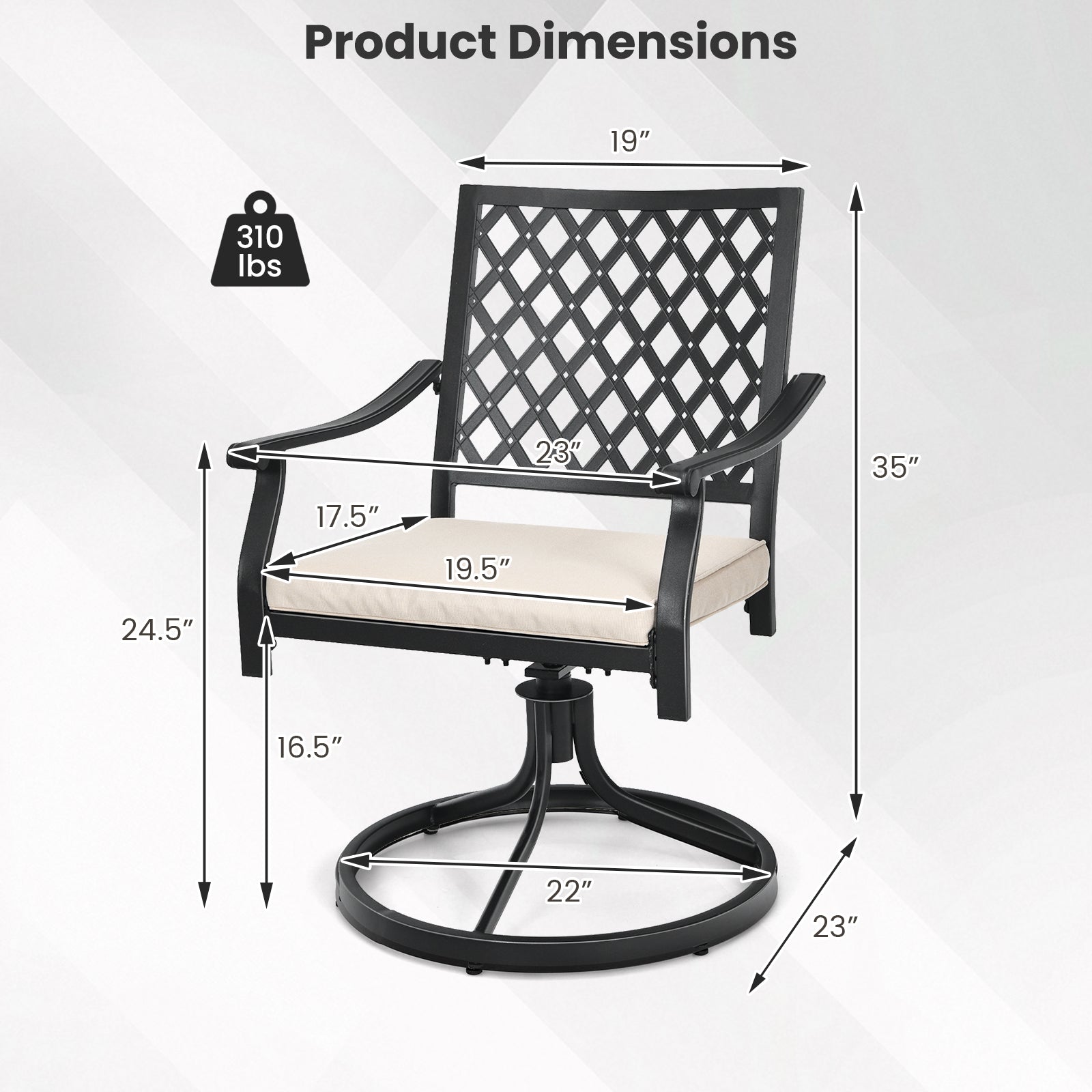 2 Pieces Outdoor Swivel Chairs Patio Dining Chairs with Padded Cushions-Beige