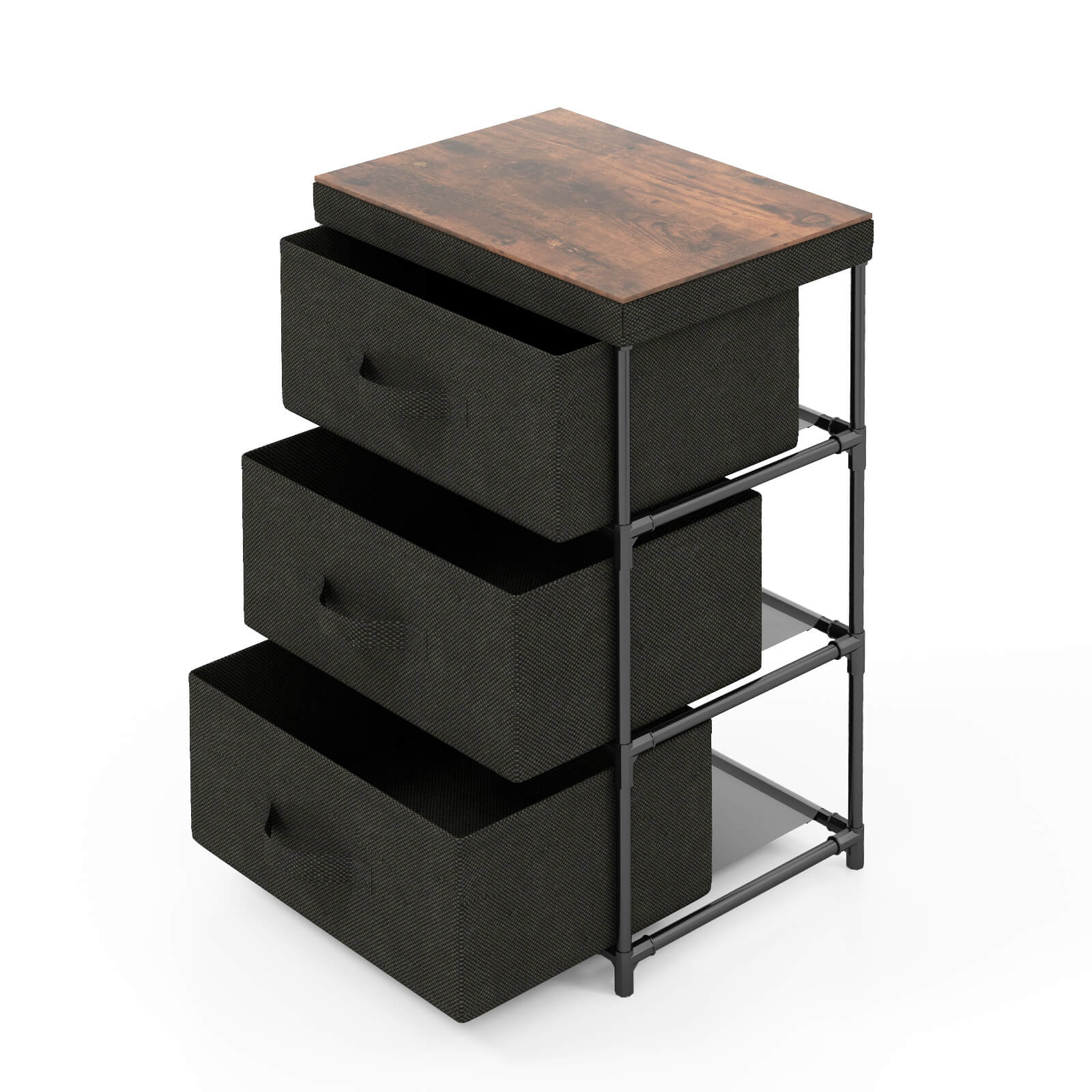 3-Tier Fabric Nightstand with Sturdy Metal Frame