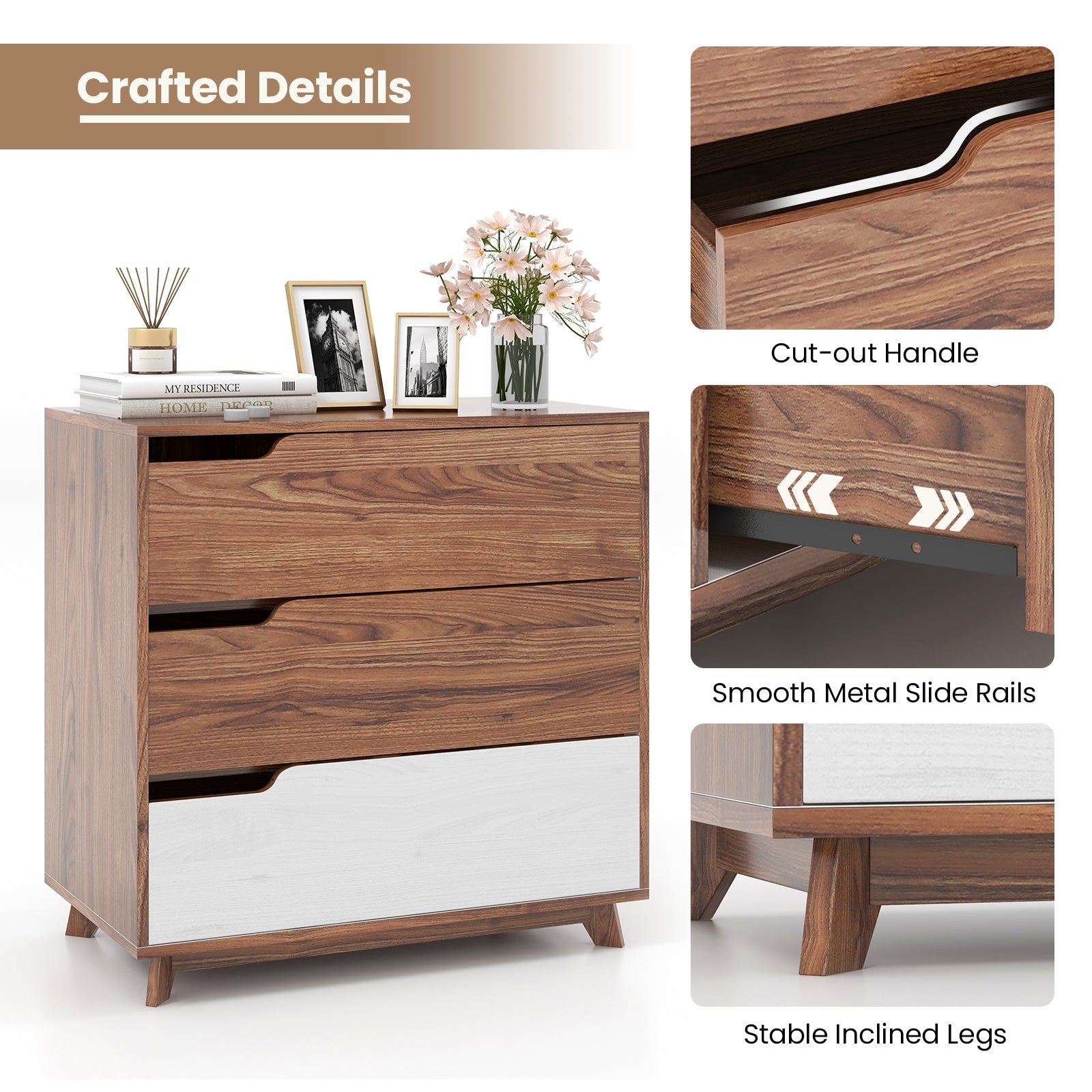 Rustic Farmhouse Wooden Storage Dresser for Bedroom Living Room-Brown