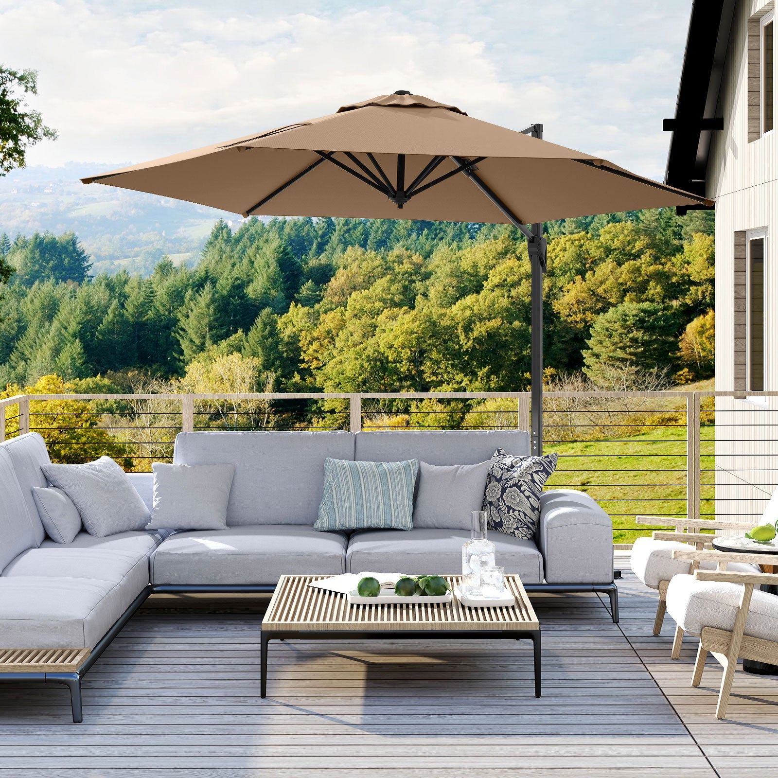 9 FT Cantilever Patio Umbrella with Vented Top and Sun-Protective Canopy