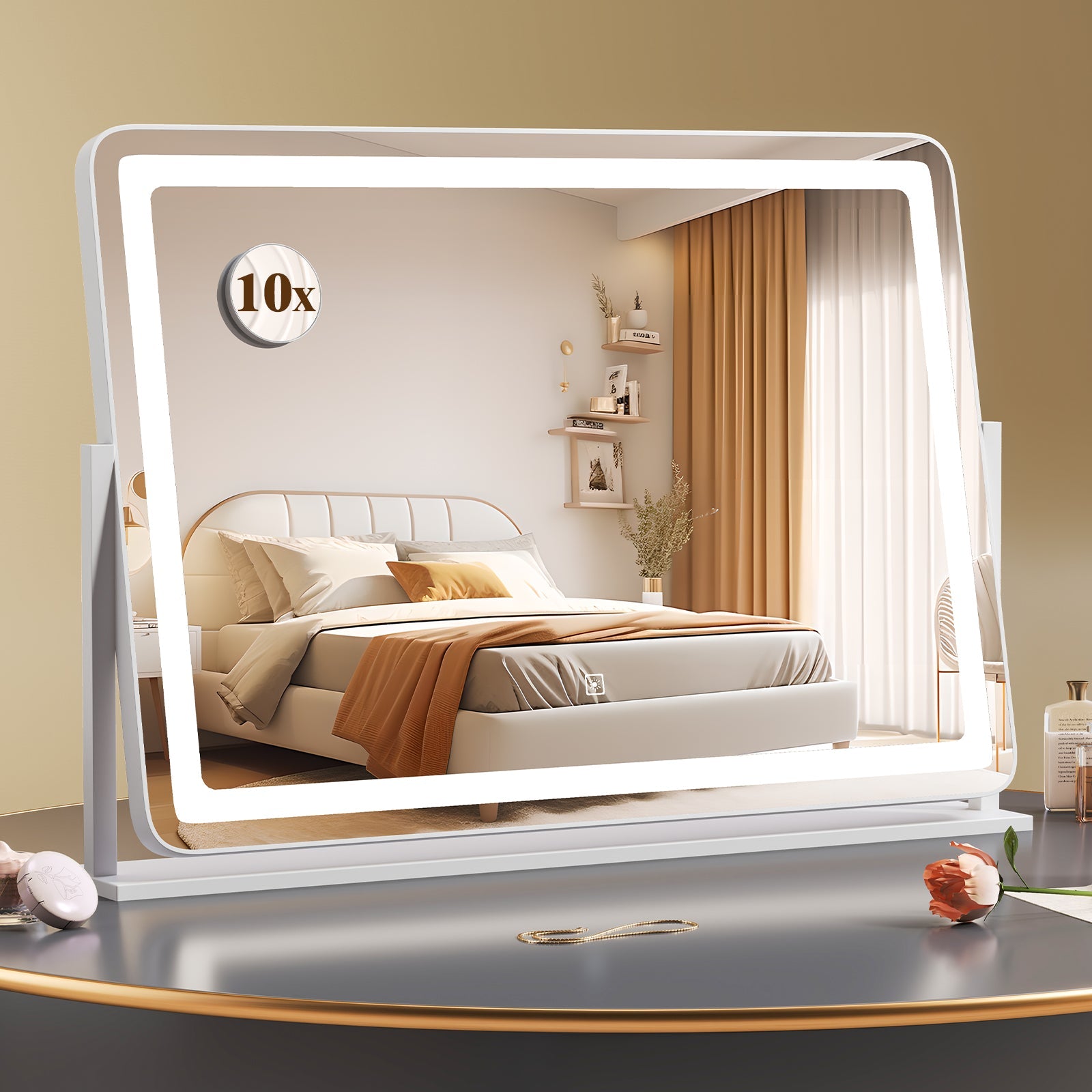32 x 22 Inch Large Makeup Vanity Mirror with 3-Color Lighting Mode-White
