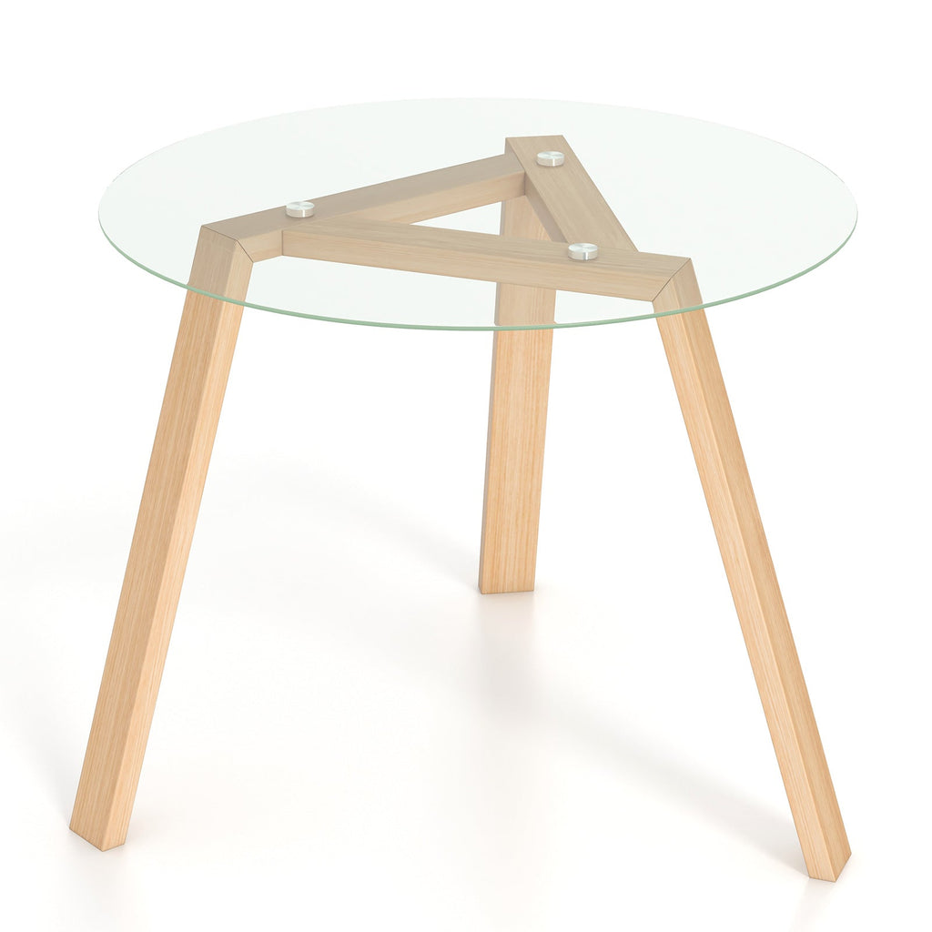 36 Inches Round Glass Dining Table for 4 with Rubber Wood Frame
