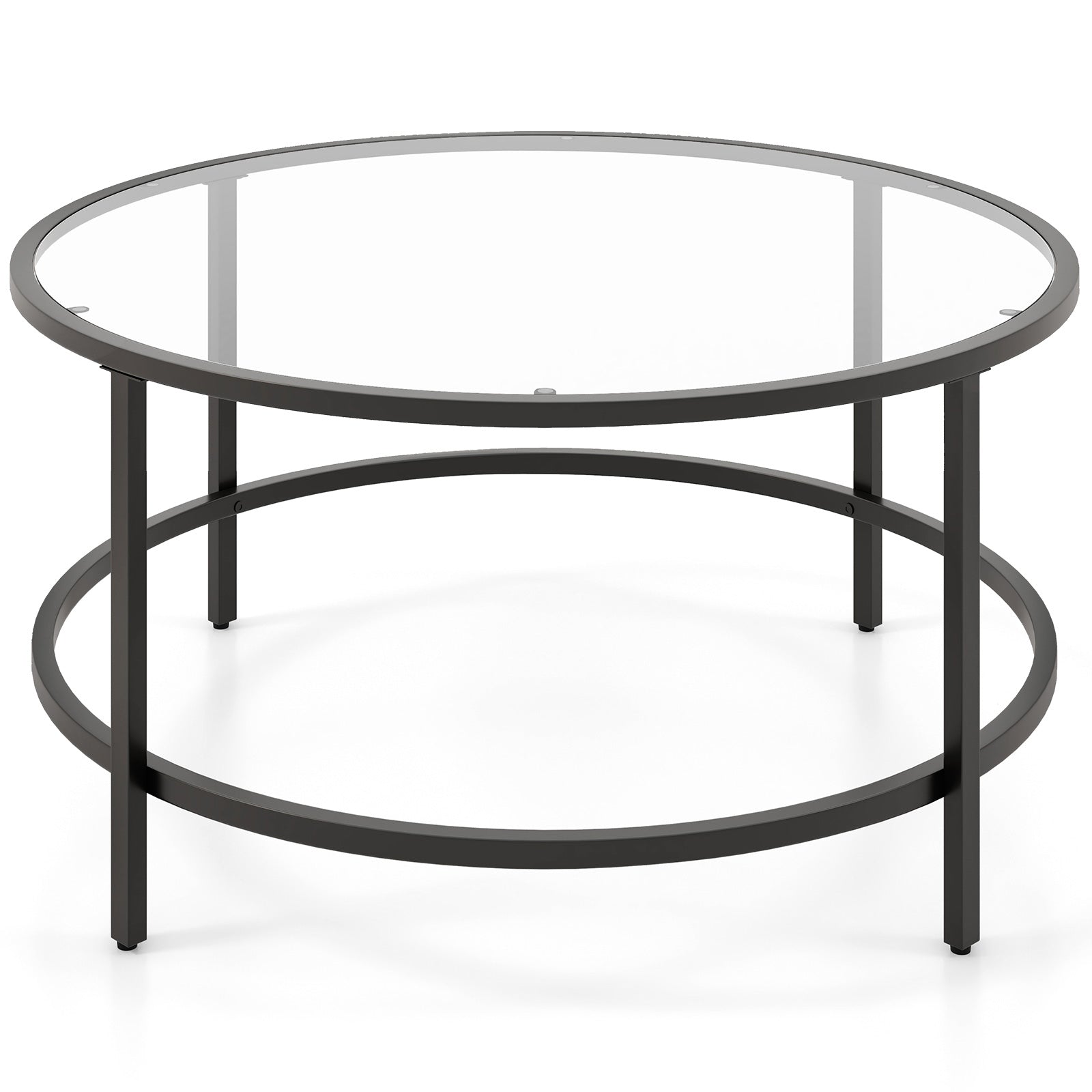36 Inch Round Coffee Table with Tempered Glass Tabletop