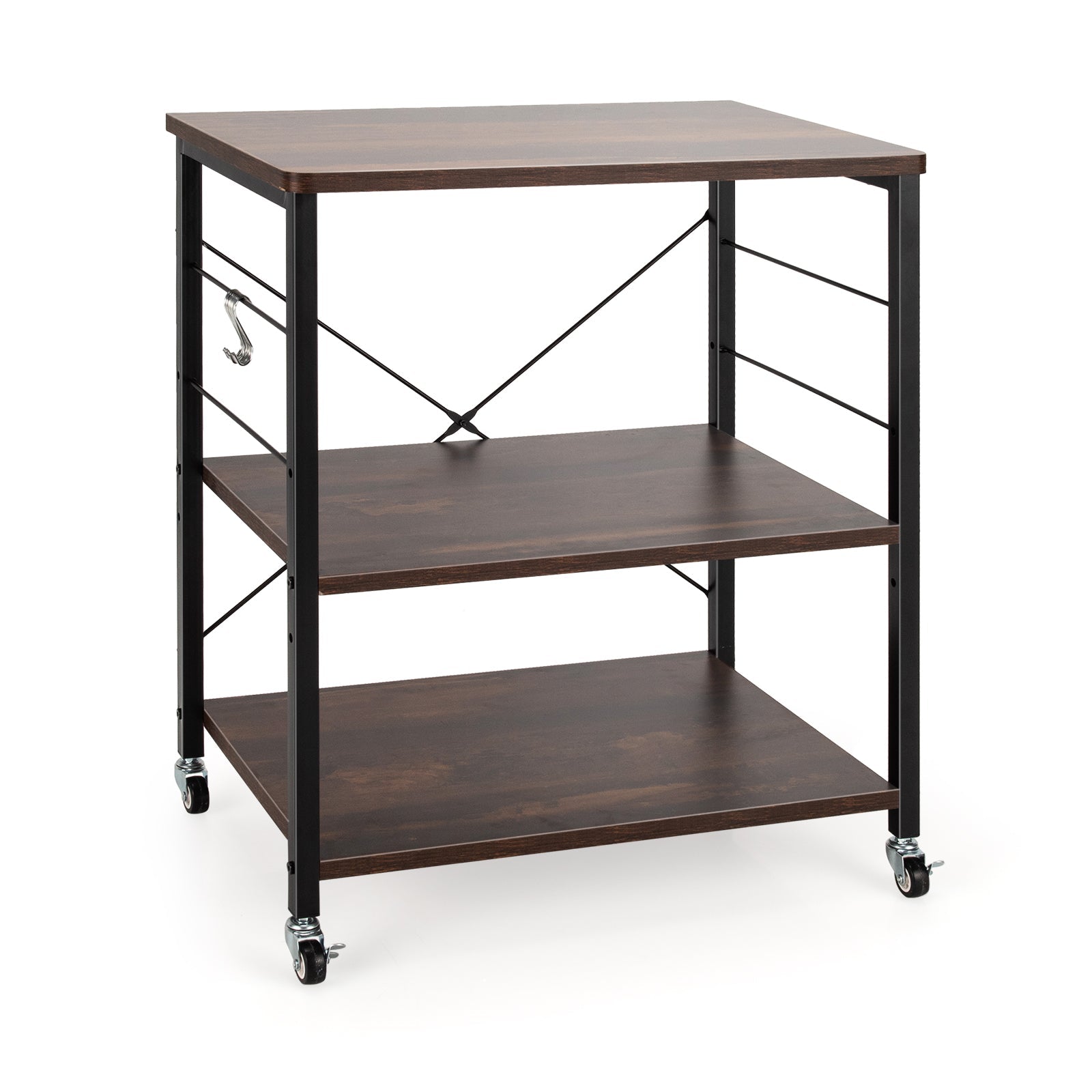 3-Tier Kitchen Baker's Rack Microwave Oven Storage Cart with Hooks