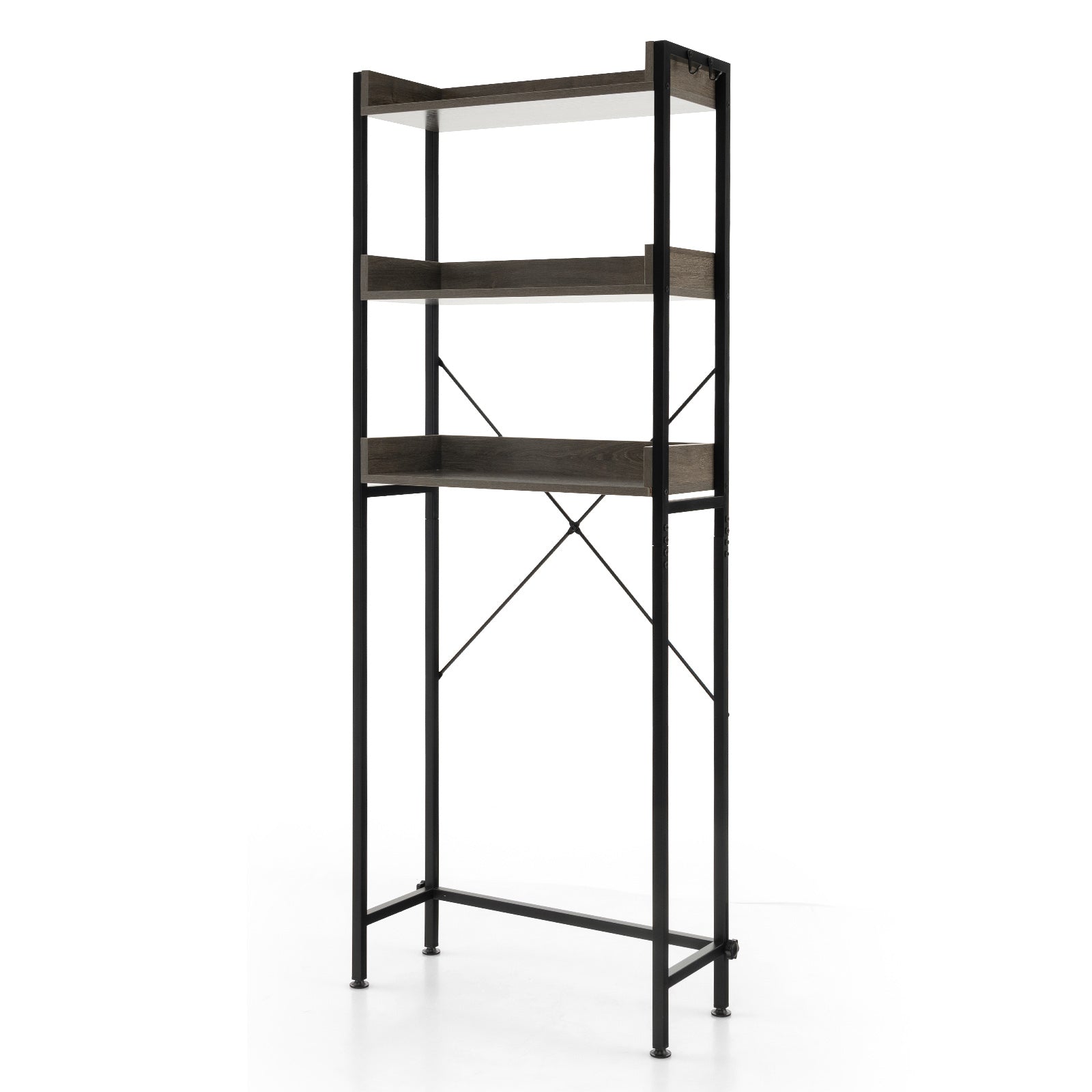 Over The Toilet Storage Rack with Hooks and Adjustable Bottom Bar
