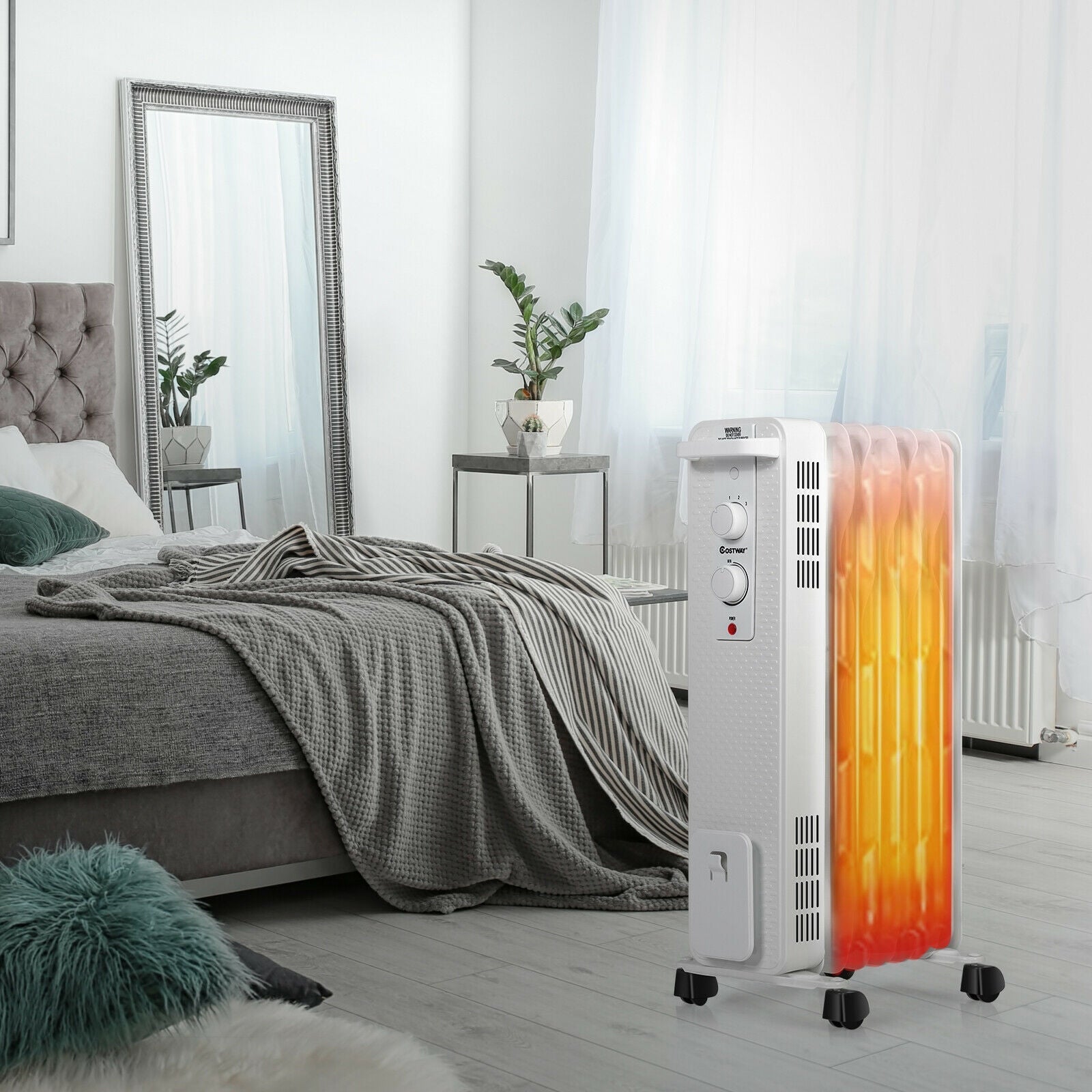 1500 W Oil-Filled Heater Portable Radiator Space Heater with Adjustable Thermostat