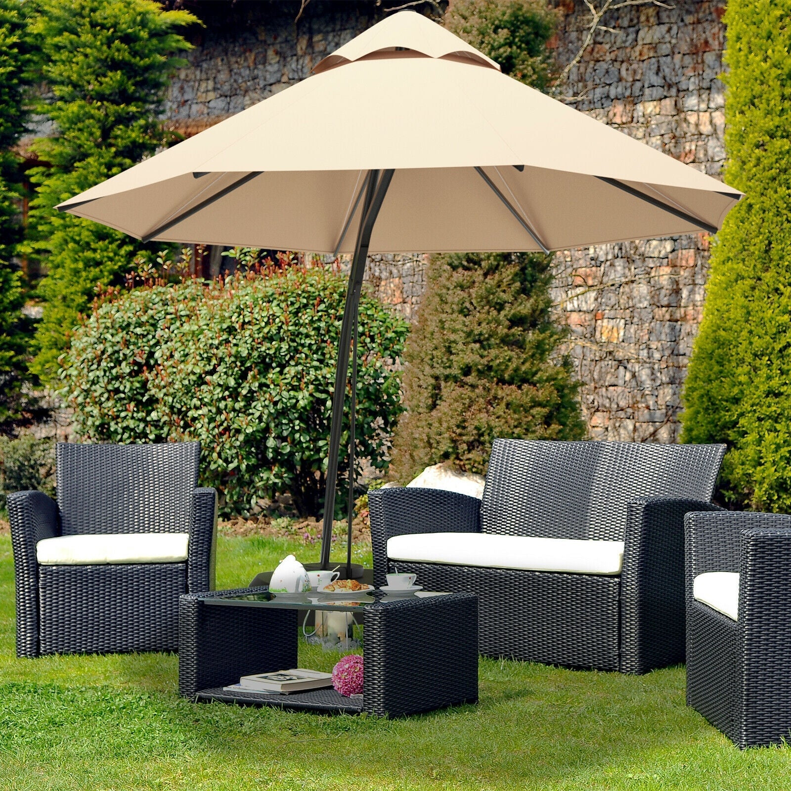 11 Feet Outdoor Cantilever Hanging Umbrella with Base and Wheels