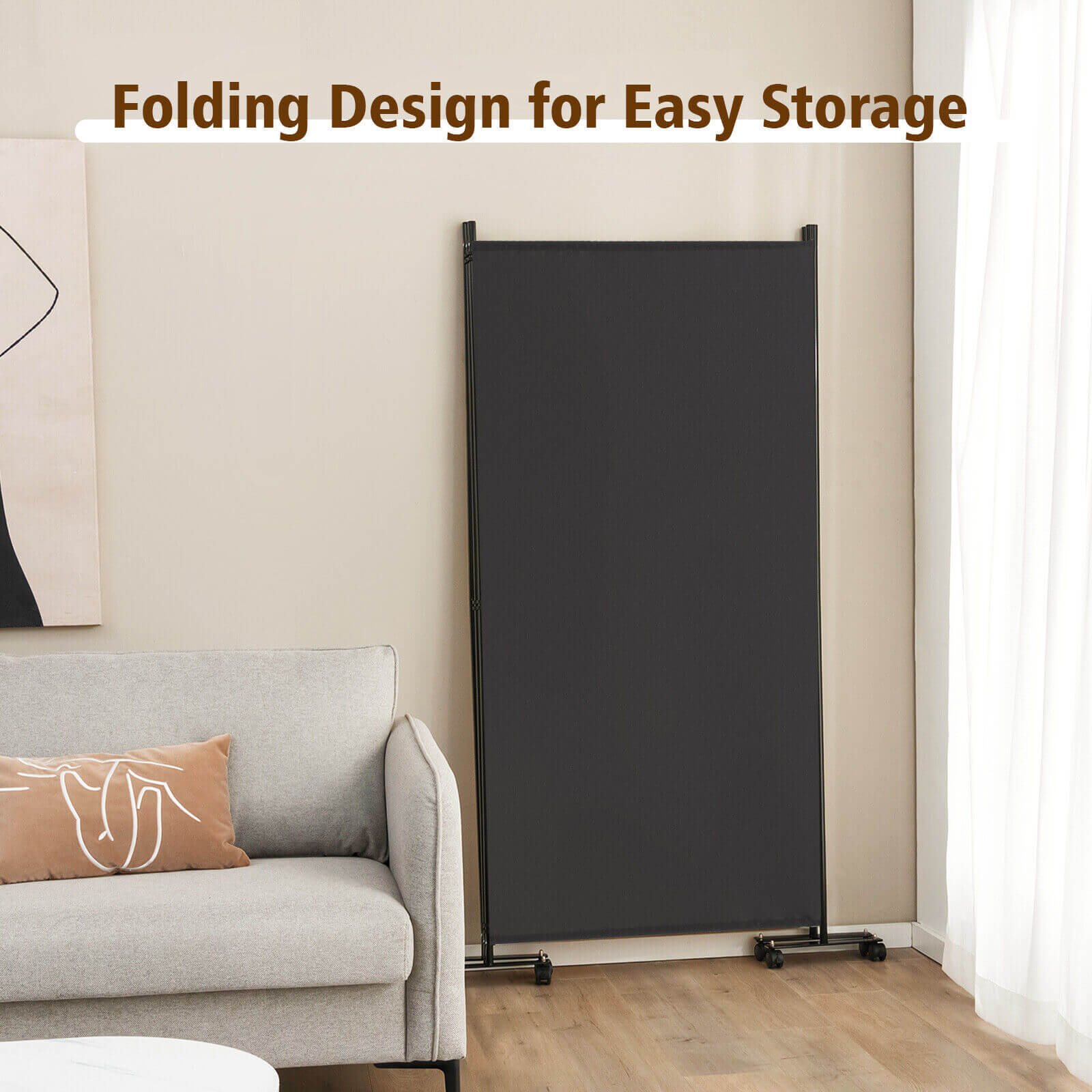 3 Panel Folding Room Divider with Lockable Wheels