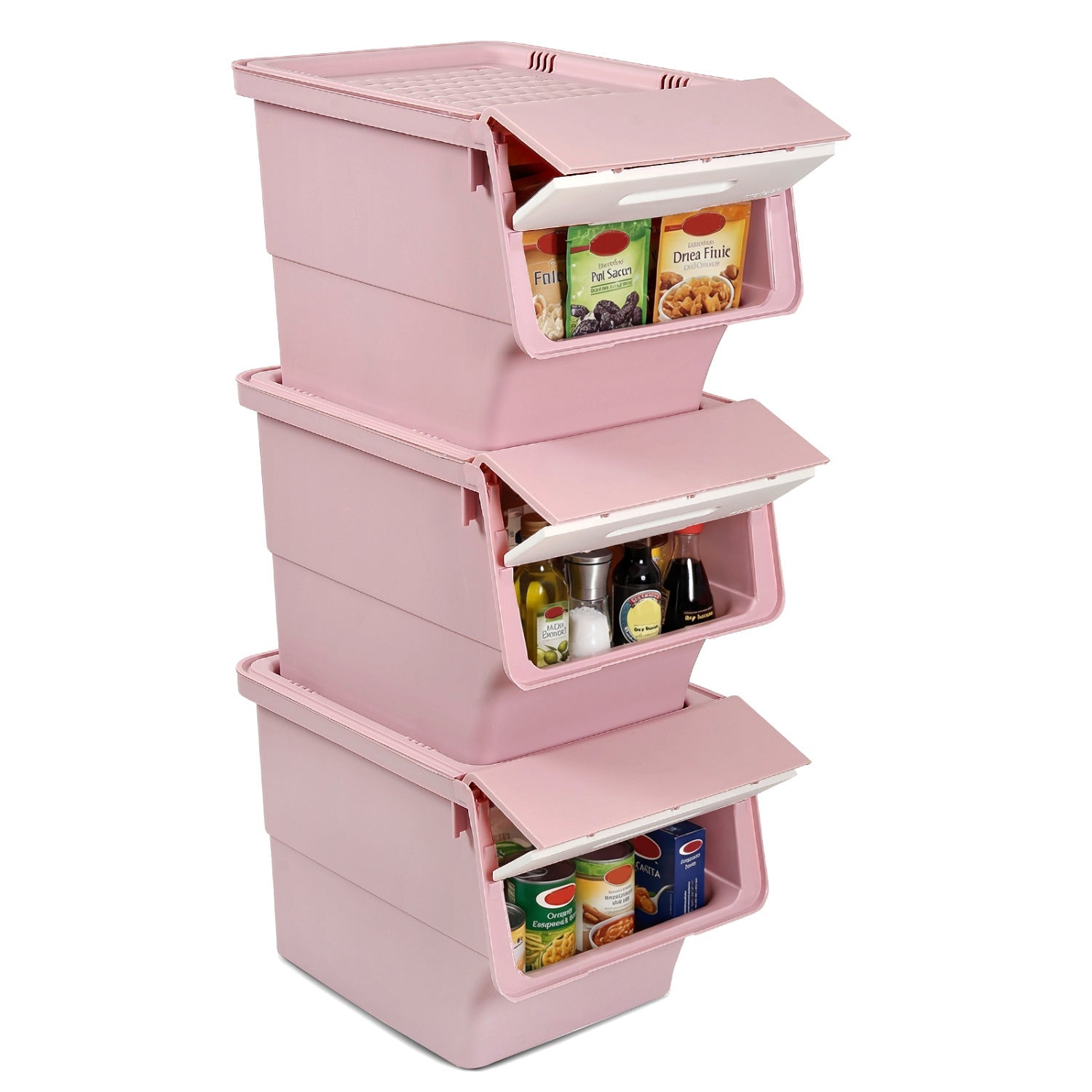 3 Pieces Storage Bins on Wheels Stackable Plastic Boxes with Stay-Open Lid (M)