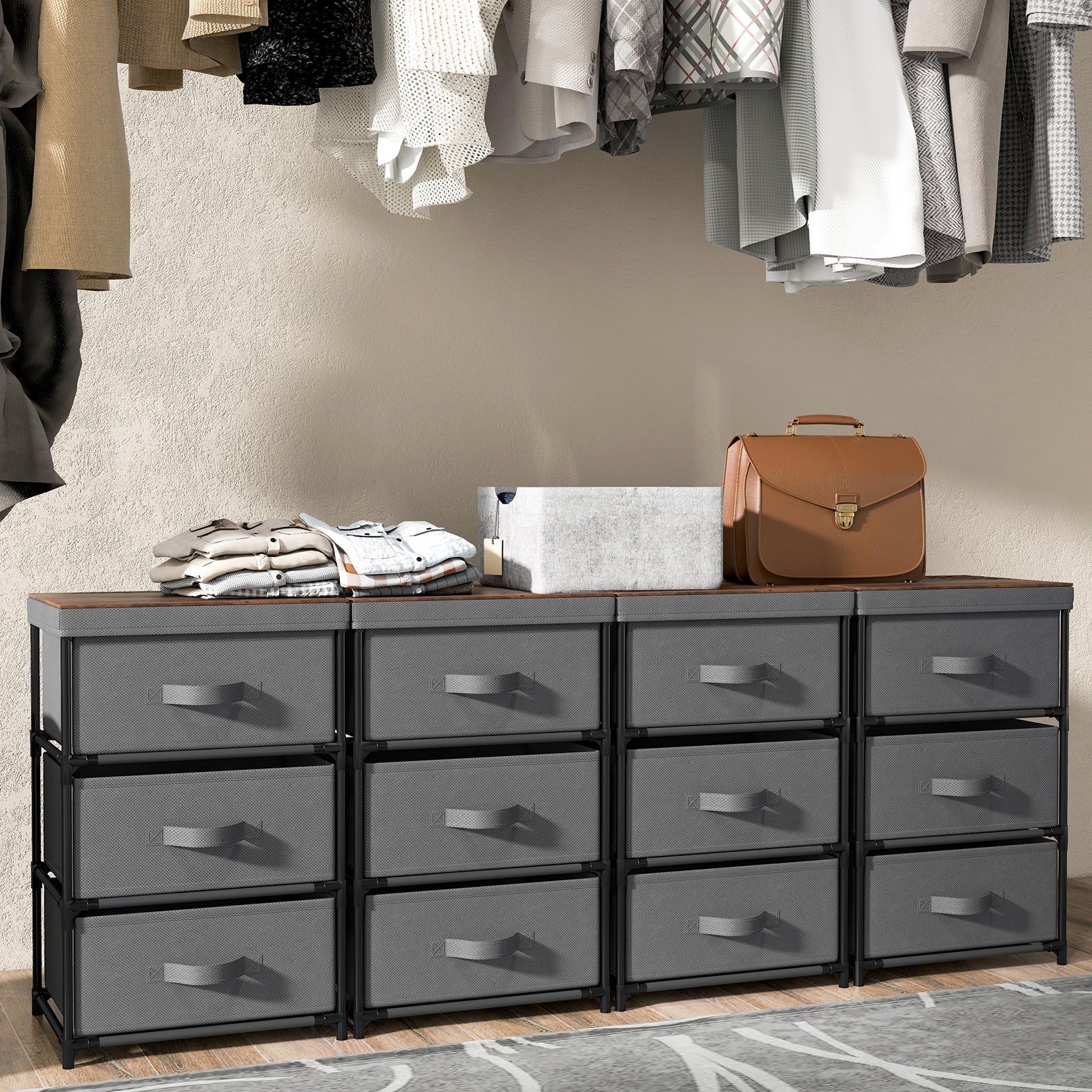 3-Tier Fabric Nightstand with Sturdy Metal Frame