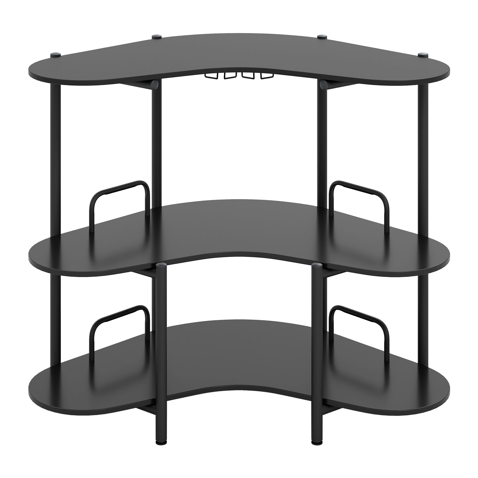 3-Tier Liquor Bar Table with Stemware Racks and Storage Shelves