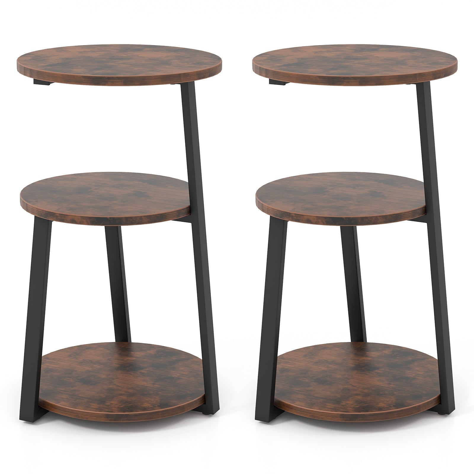 3-Tier Accent Round Side Table with Metal Frame