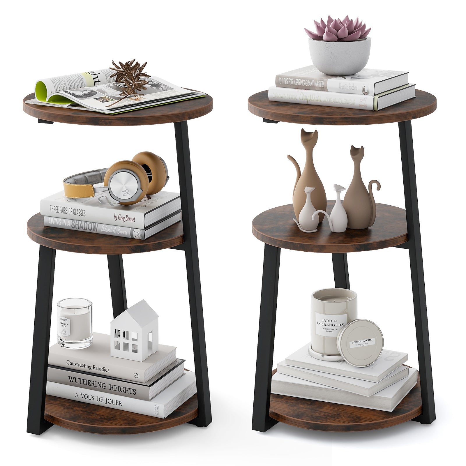 3-Tier Accent Round Side Table with Metal Frame