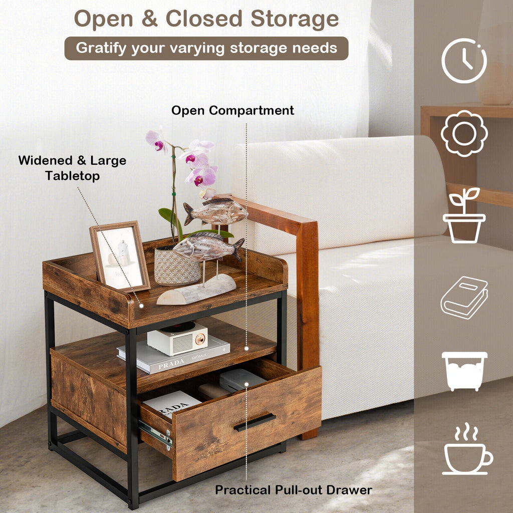 3-tier Nightstand with Drawer and Raised Top Baffles