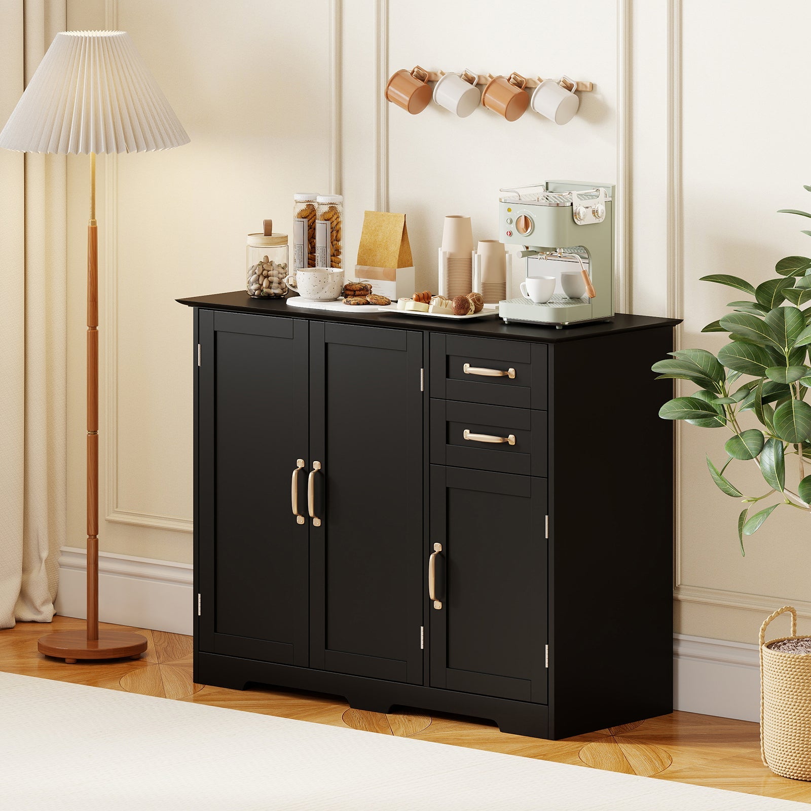 40 Inch Modern Kitchen Sideboard Buffet Cabinet with 2 Drawers and Adjustable Shelf