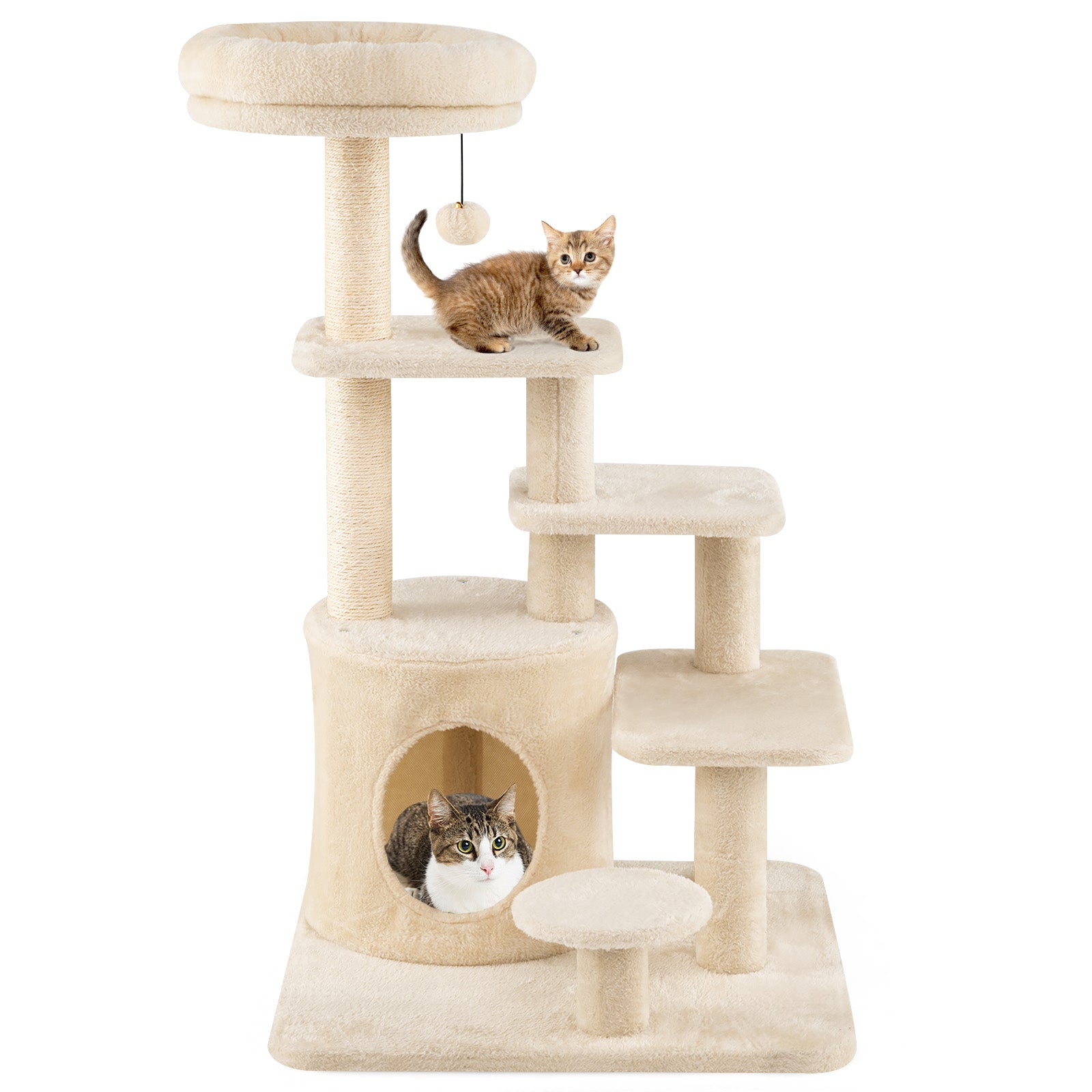 40 Inch Multi-level Cat Tower with Condo and Dangling Jingle Ball