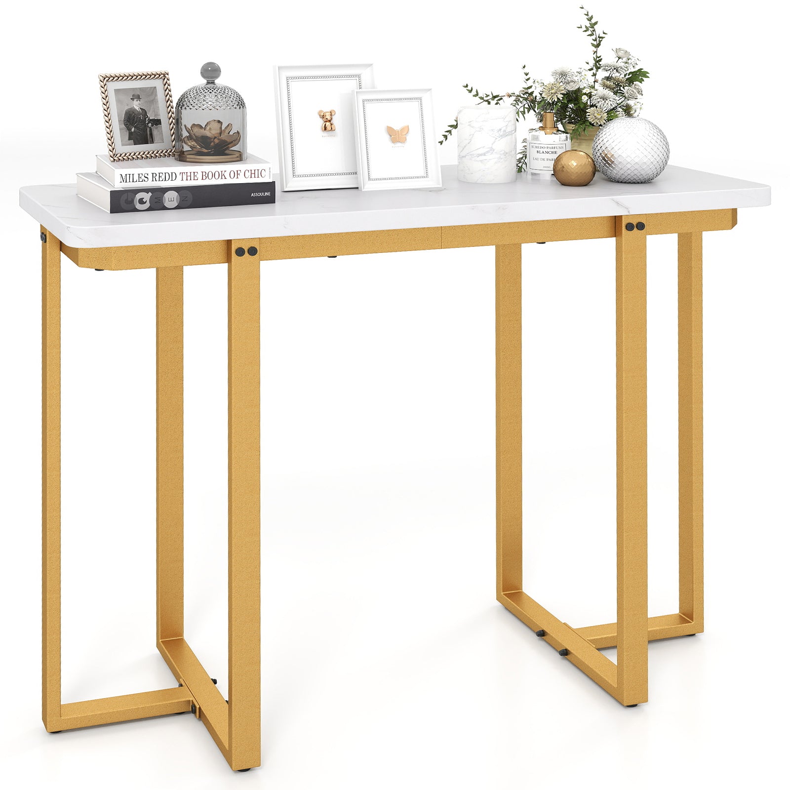 42 Inches Modern Faux Marble Entryway Table with Geometric Metal Frame