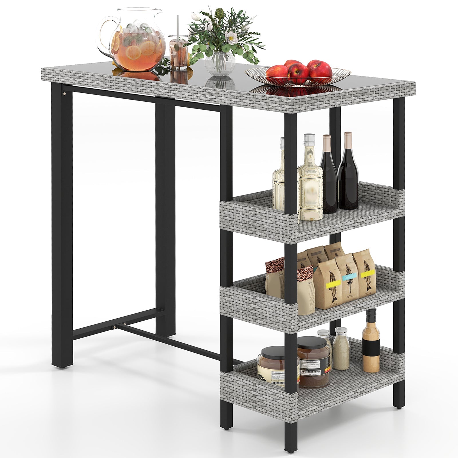 43.5 Inch Outdoor Bar Table with Tempered Glass Top