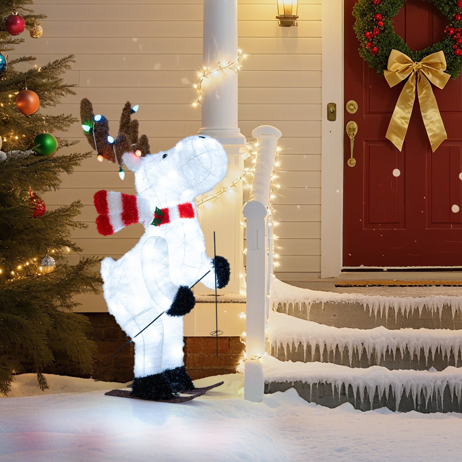 44" Animated Christmas Reindeer Pre-lit Skiing Deer Decoration