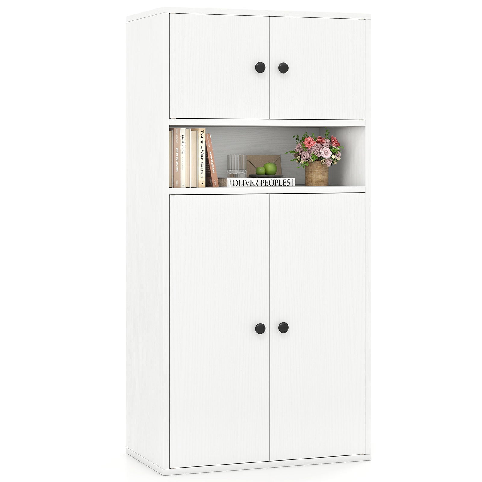 44 Inches Tall Bookshelf with Doors and Adjustable Shelf