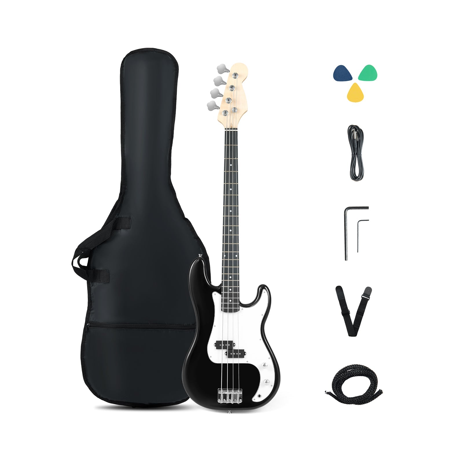 45.5 Inch Electric Bass Guitar with Double Pickups and Gig Bag for Beginners