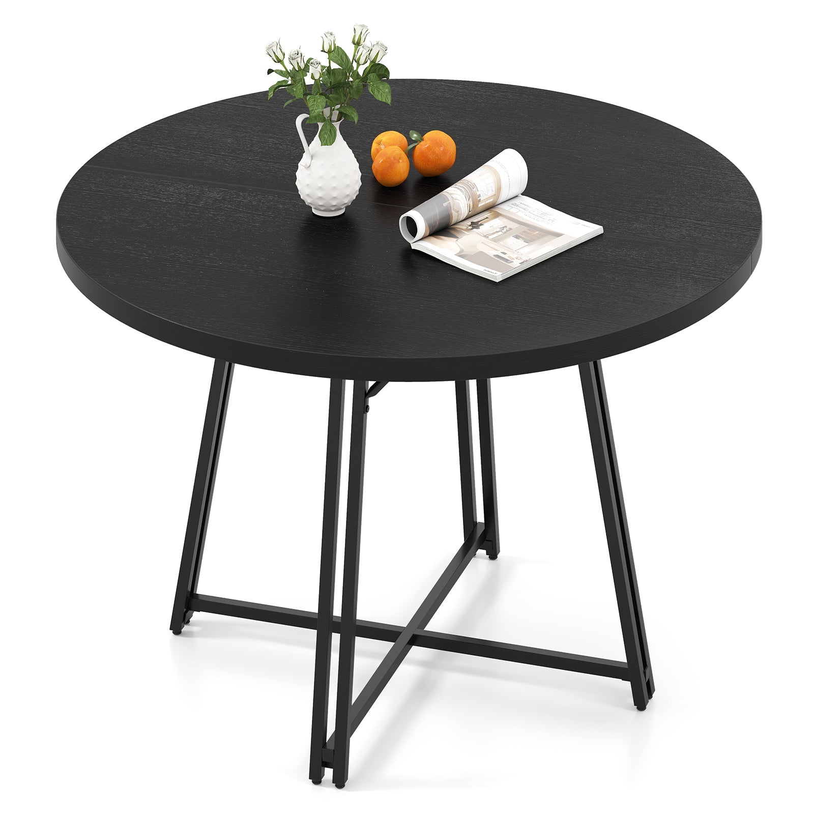 47 Inch Dining Table for 4-6 People Round Kitchen Table with Cross Base